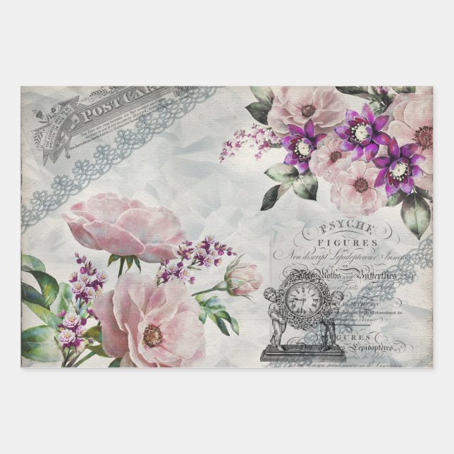 Vintage Ephemera Shabby Chic Wrapping Paper Sheet (Front 3)