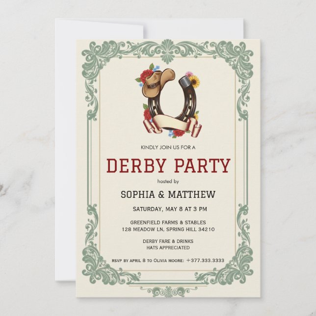 Vintage Equestrian Derby Party Invitation Race  (Front)