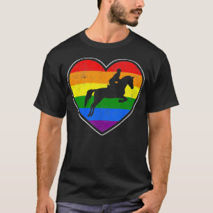 Vintage Equestrian Heart LGBT Rainbow Flag Gay Pri T-Shirt