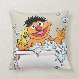 Vintage Ernie in Bathtub Throw Pillow