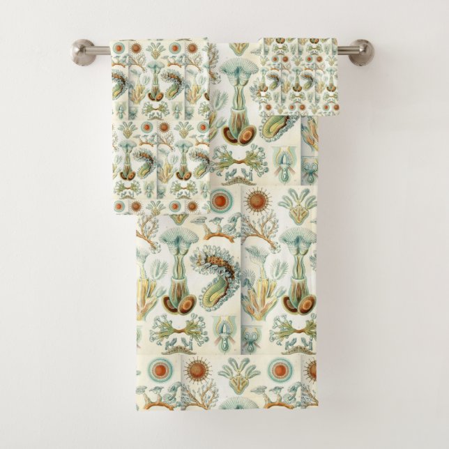 Vintage Ernst Haeckel Bryozoa Bath Towel Set (Insitu)