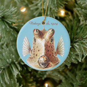Vintage Ernst Haeckel Nautical Gold Cowfish Art Ceramic Ornament