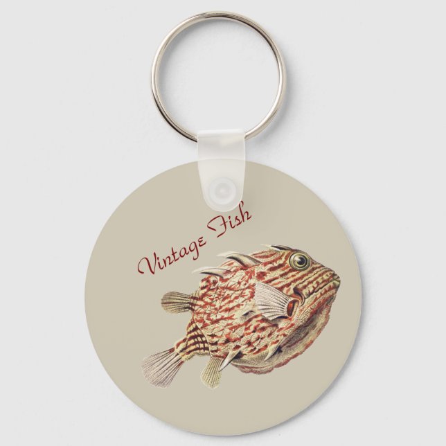 Vintage Ernst Haeckel Nautical Red Boxfish Art Keychain (Front)