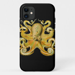 Vintage Ernst Haeckel Octopus in Yellow iPhone 11 Case