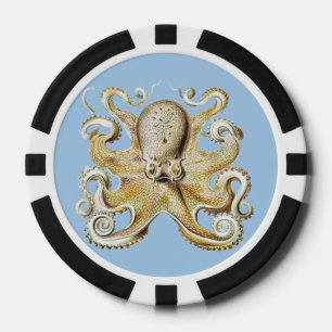 Vintage Ernst Haeckel Octopus Nautical Sea Life Poker Chips