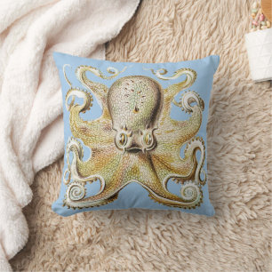 Vintage Ernst Haeckel Octopus Nautical Sea Life Throw Pillow