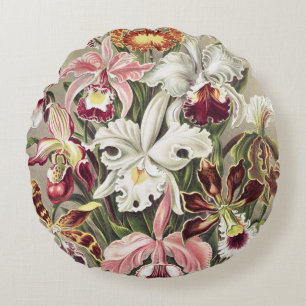 Vintage Ernst Haeckel Orchid Botanical Print Round Pillow