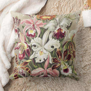 Vintage Ernst Haeckel Orchid Botanical Print Throw Pillow