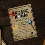 Vintage Escape Room Mystery Birthday Party Invitation<br><div class="desc">Are you up for the challange? Impress your guests with these vintage style escape room birthday party invitations. Featuring a rustic background, vintage map, pocket watch, magnify glass, urgent post-it, padlocks, keys and other design elements to give the invitation that extra special look. Party template is super easy to customize....</div>