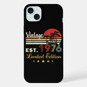 Vintage Est 1976 Retro Sunset Palm Trees Birthday iPhone 15 Plus Case