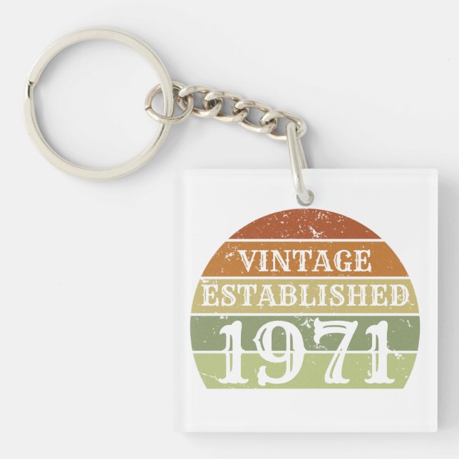  Vintage Established Men Women Distressed Sunset  Keychain (Front)