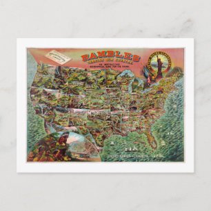 Vintage États-Unis Carte Rambles Voyages