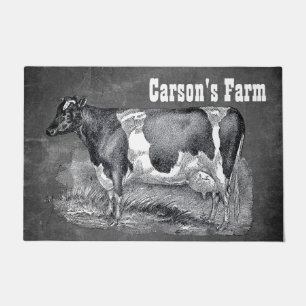 Vintage Etching, Black and White Cow, Doormat
