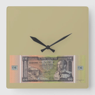 Vintage Ethiopian Birr Banknote Square Wall Clock