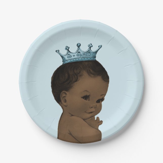 Vintage Ethnic Prince Baby Shower Blue Paper Plate (Front)