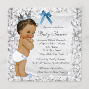 Vintage Ethnic Prince Blue and Grey Baby Shower Invitation