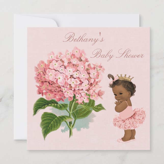 Vintage Ethnic Princess Tutu Hydrangea Baby Shower Invitation (Front)