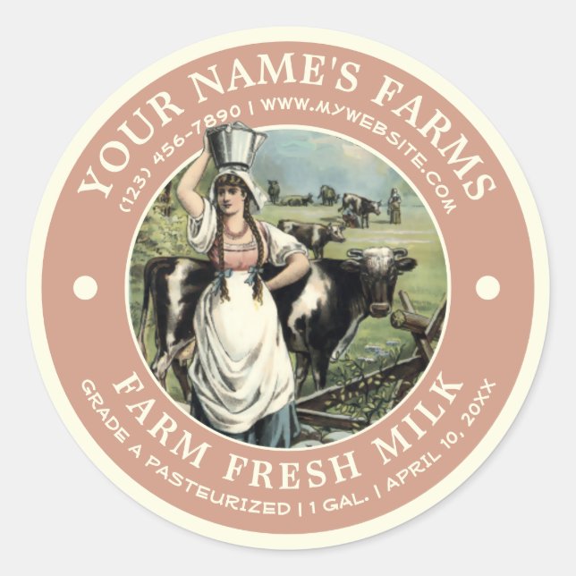 Vintage Étiquette de lait frais de ferme Modèle (Devant)