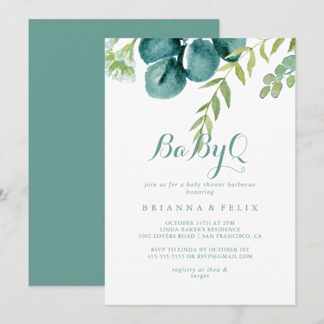 Vintage Eucalyptus BabyQ Baby Shower Barbecue  Invitation (Front/Back)