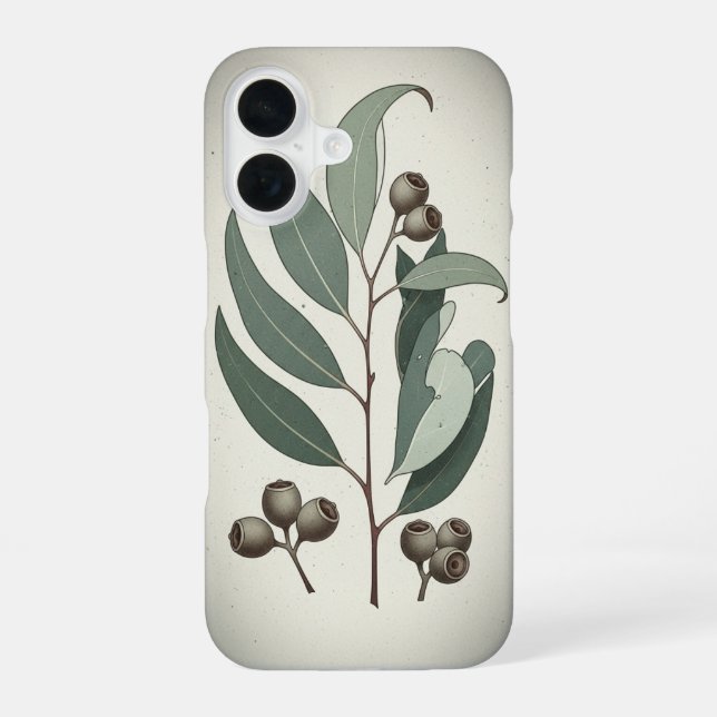 Vintage Eucalyptus Leaves iPhone 16 Case (Back)