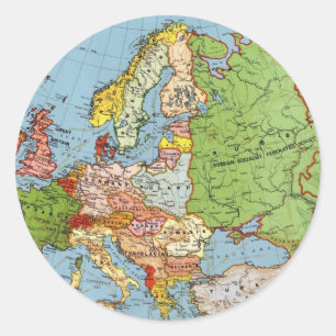 Vintage Europe 20th Century General Map Classic Round Sticker