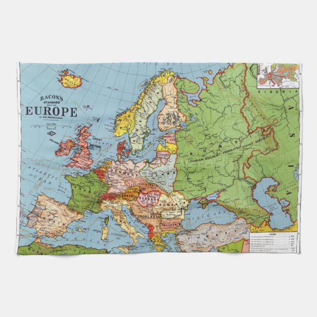 Vintage Europe 20th Century General Map Kitchen Towel (Horizontal)