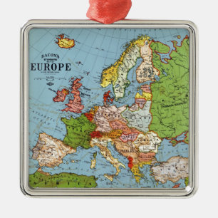 Vintage Europe 20th Century General Map Metal Ornament