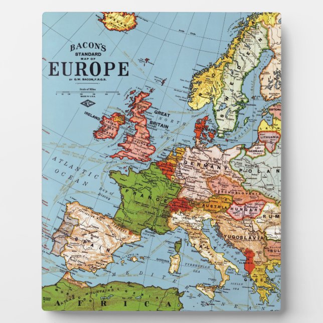 Vintage Europe 20th Century General Map Plaque (Front)