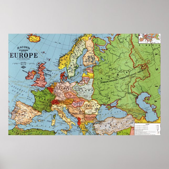 Vintage Europe 20th Century General Map Poster (Front)