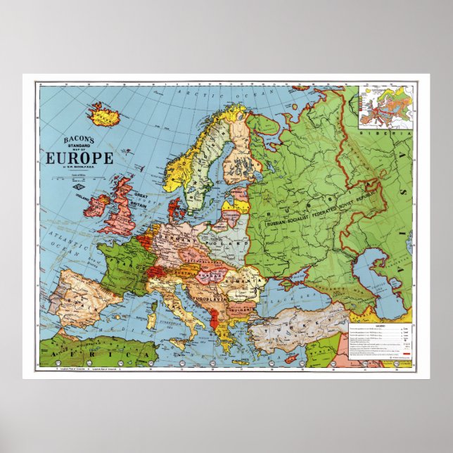Vintage Europe 20th Century General Map Poster (Front)