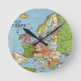 Vintage Europe 20th Century General Map Round Clock