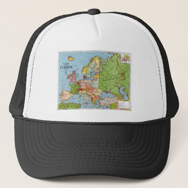 Vintage Europe 20th Century General Map Trucker Hat (Front)