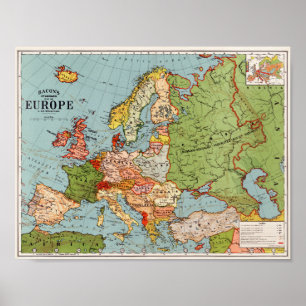 Vintage Europe Map Poster