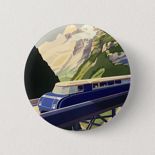 Vintage Europe Rail Travel 2 Inch Round Button (Front)
