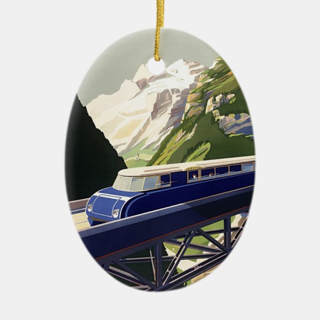 Vintage Europe Rail Travel Ceramic Ornament (Front)
