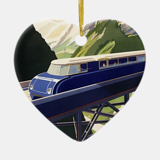 Vintage Europe Rail Travel Ceramic Ornament (Front)