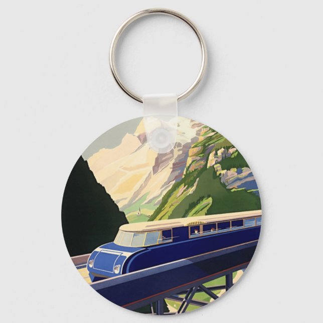 Vintage Europe Rail Travel Keychain (Front)