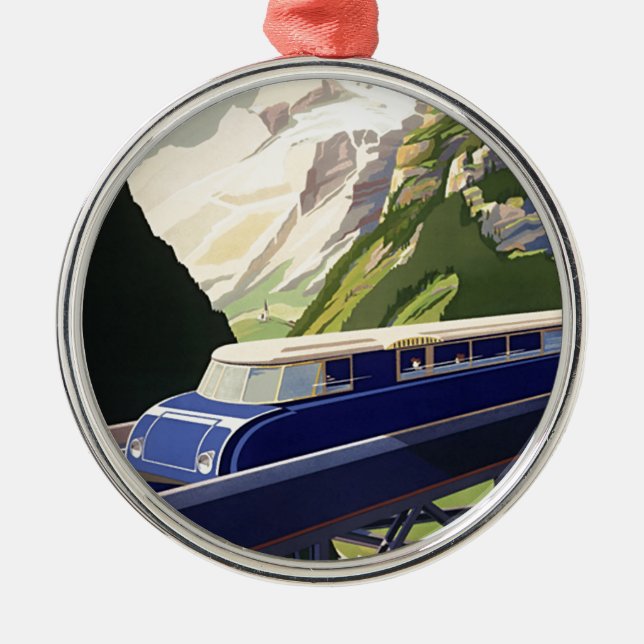 Vintage Europe Rail Travel Metal Ornament (Front)