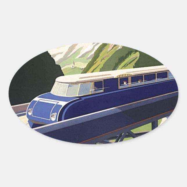 Vintage Europe Rail Travel Oval Sticker (Front)