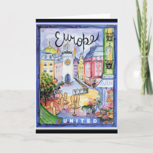 Vintage Europe Travel Poster, Card