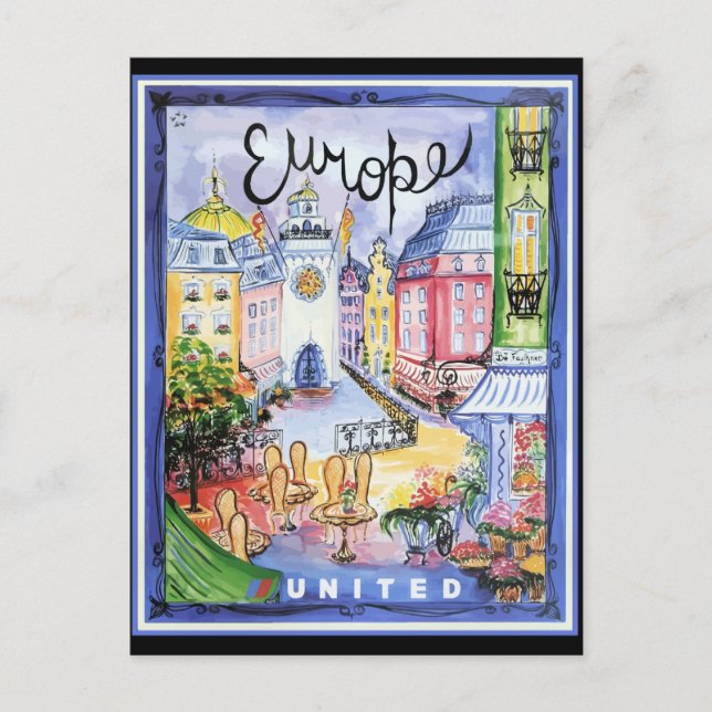 Vintage Europe Travel Poster, Postcard (Front)
