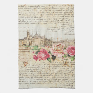 Vintage European Architecture & Roses Art Print Kitchen Towel