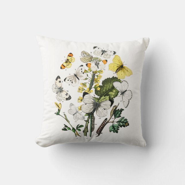 Vintage European Butterflies Throw Pillow (Front)