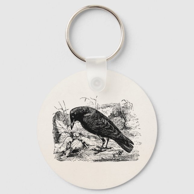 Vintage European Carrion Crow Bird Crows Birds Keychain (Front)