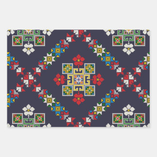 Vintage European Folk Art Embroidery Pattern Wrapping Paper Sheet