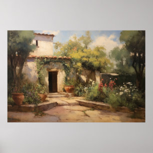 Vintage European Monastery Oil Painting Poster