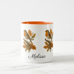 Vintage European Robin Art Antique Illustration Two-Tone Coffee Mug