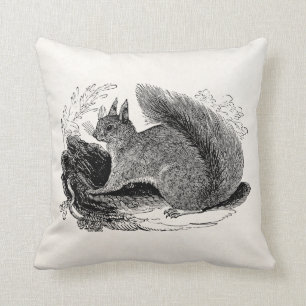 Vintage European Squirrel 1800s Squirrels Throw Pillow