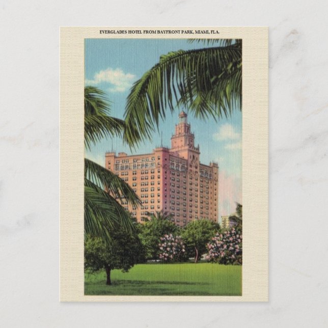 Vintage Everglades Hotel Miami Florida Postcard (Front)