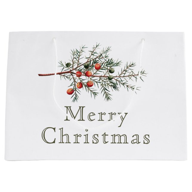 Vintage Evergreen Juniper Branch Holiday Large Gift Bag (Front)